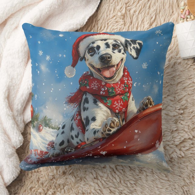 Almofada Cão Dalmata em Trenó Deixe Nevar Natal (Cobertor)