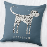 Almofada Cão Dalmático Personalizado<br><div class="desc">Adorável design de cão Dalmaciano visto e personalizado em um fundo verde teal. Altere ou remova o nome a ser personalizado. Arte original de Nic Squirrell.</div>