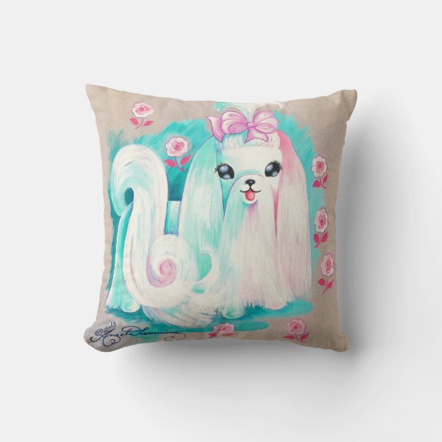 Almofada Cão de filhote de cachorro bonito maltês (Frente)