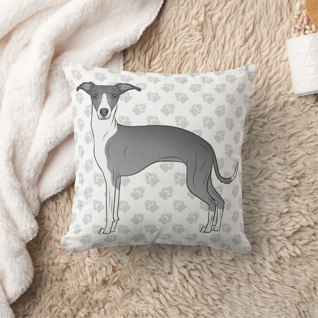 Almofada Cão De Greyhound Italiano Azul E Branco Com Patas (Cobertor)