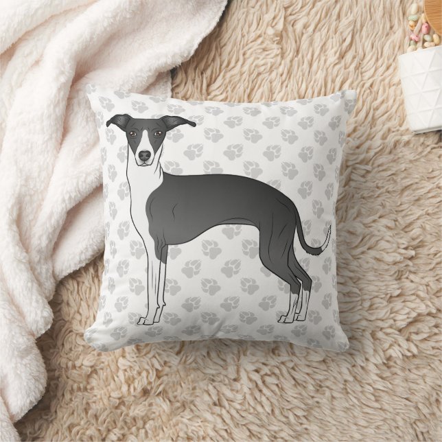 Almofada Cão De Greyhound Italiano Negro E Branco Com Patas (Cobertor)