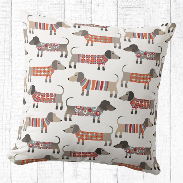 Almofada Cão de linguiça de salsicha de Dachshund (Dachshund Wiener Sausage Dog pattern fun throw pillow)