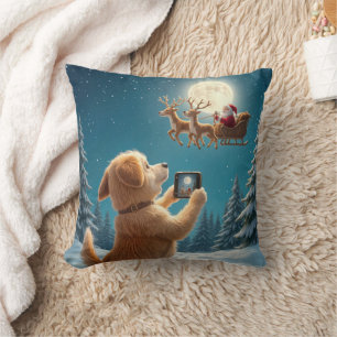 Almofada Cão Fotografando Papai Noel Em Sleigh