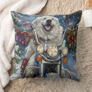 Almofada Cão Great Pyrenees Andando de Motocicleta Natal