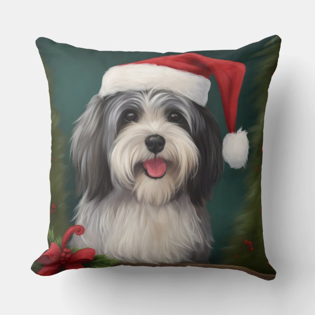 Almofada Cão Havanês na Neve Natal (Frente)