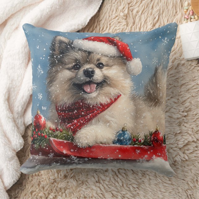 Almofada Cão Keeshond em Trenó Deixe Nevar Natal (Cobertor)