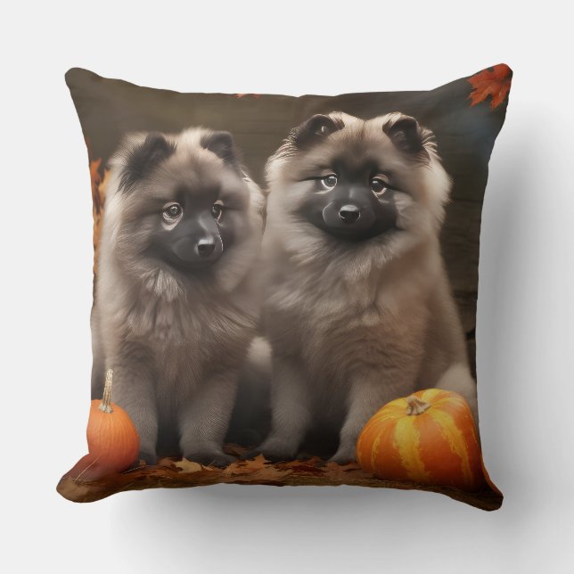 Almofada Cão Keeshond Outono Dia das Bruxas (Frente)