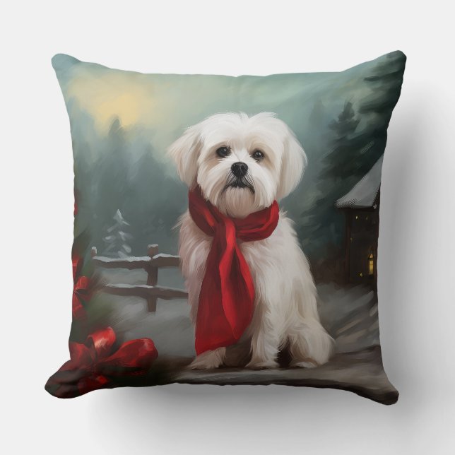 Almofada Cão Maltês na Neve Natal (Frente)