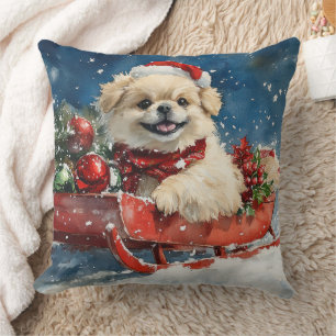 Almofada Cão Pequinês no Trenó Deixe Nevar Natal
