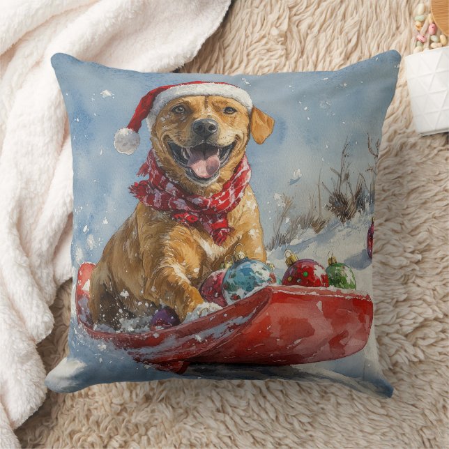 Almofada Cão Rhodesian Ridgeback em Trineo de Natal (Cobertor)