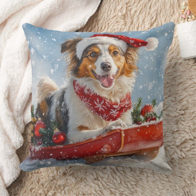 Almofada Cão Rough Collie em Trenó Deixe Nevar Natal (Cobertor)