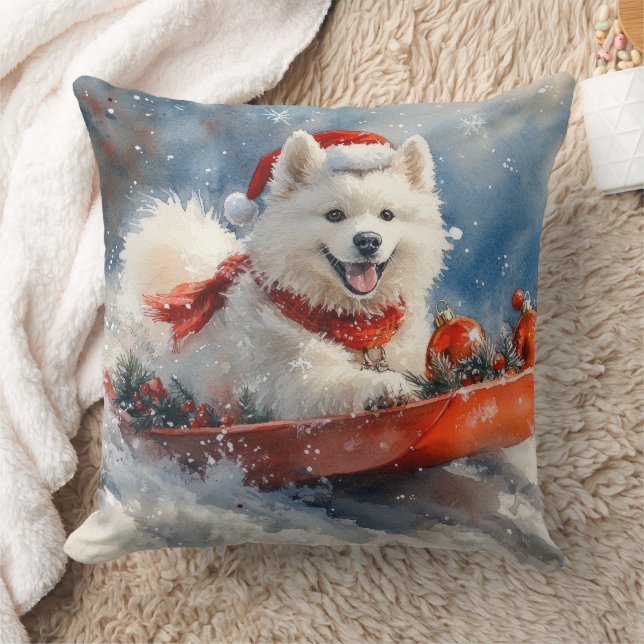 Almofada Cão Samoyed em Trenó Deixe Nevar Natal (Cobertor)