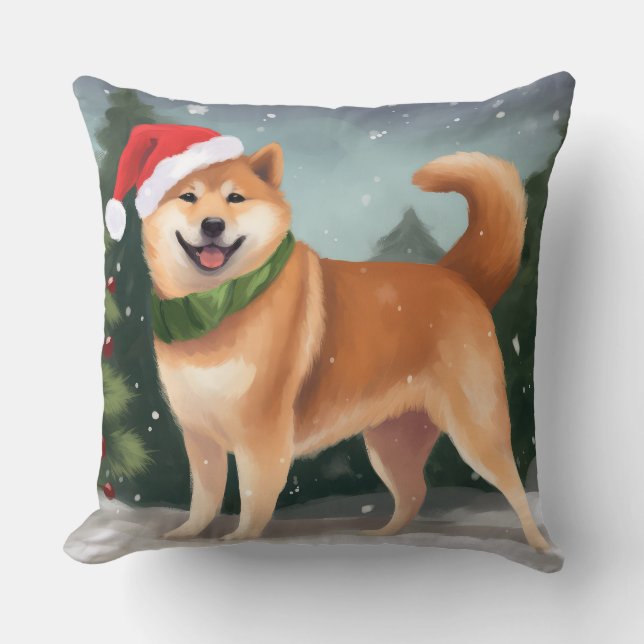 Almofada Cão Shiba Inu no Natal da Neve (Frente)