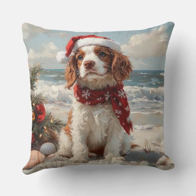 Almofada Cão Springer Spaniel Natal Vintage Praia (Verso)