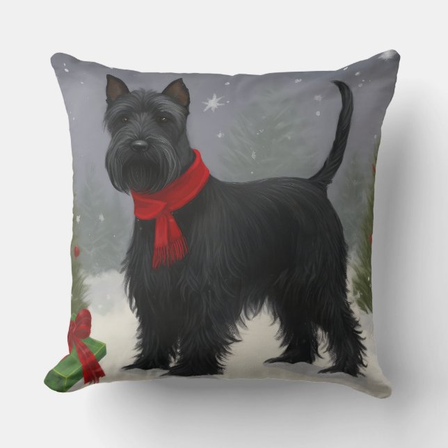 Almofada Cão Terrier Escocês na Neve Natal (Frente)
