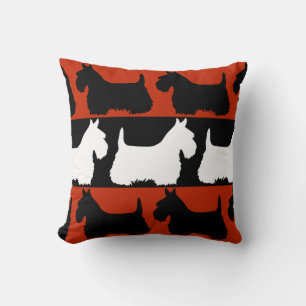 Almofada Cão Terrier Escocês preto/vermelho/branco, listras