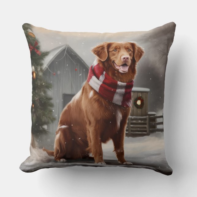 Almofada Cão Toller da Nova Escócia na Neve Natal (Frente)
