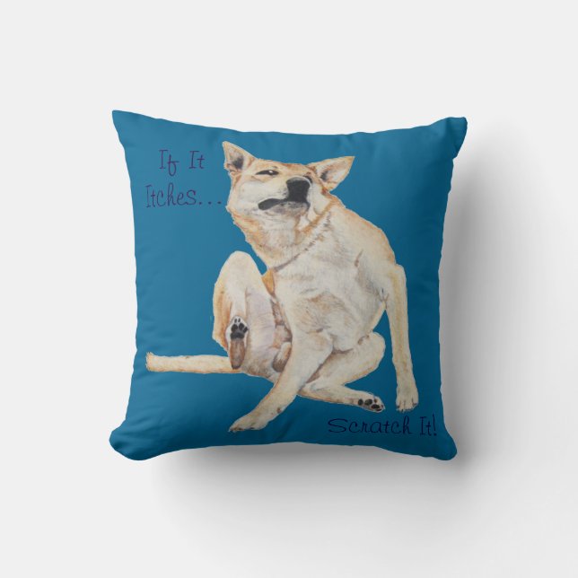 Almofada cãozinho coçando pintura com slogan engraçado (Frente)