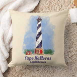 Almofada Cape Hatteras Lighthouse Watercolor North Carolina