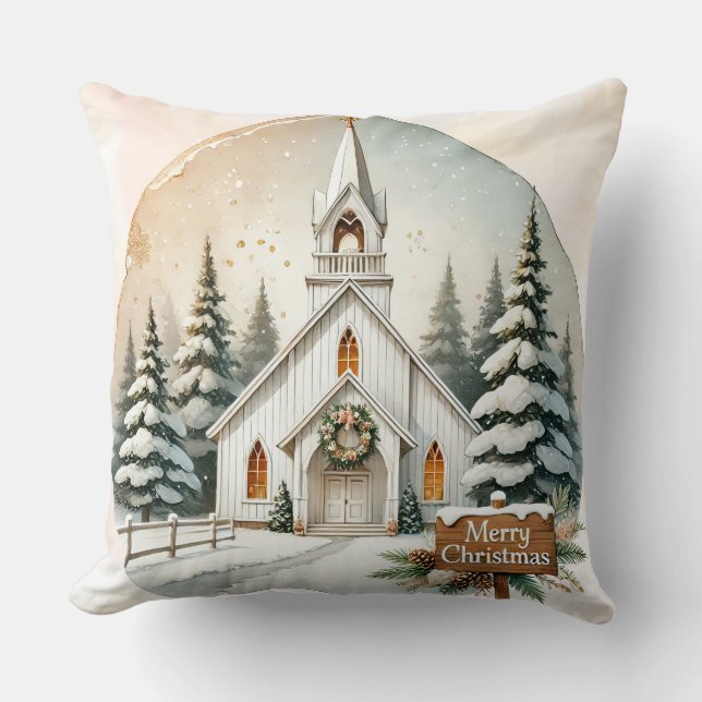 Almofada Capela Branca de Countryside | Cena de Natal da No (Frente)