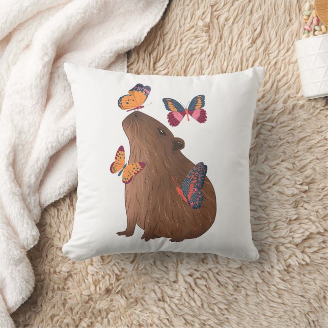 Almofada Capivara Engraçada com Borboleta – Animal Roedor F (Cobertor)