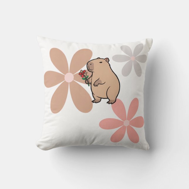 Almofada Capivara Fofa Com Flor (Frente)