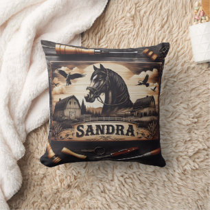 Almofada Captura Personalizada de Madeira de Cavalos e Barn