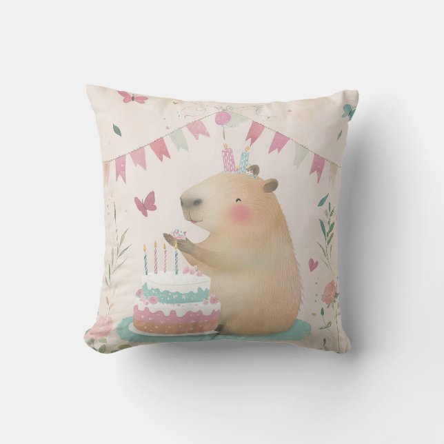 Almofada Capybara Birthday Bash Travesseiro decorativo (Frente)