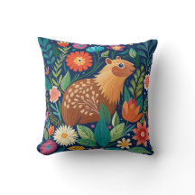 Capybara Floral Travesseiro decorativo