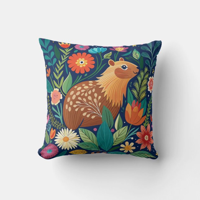 Almofada Capybara Floral Travesseiro decorativo (Frente)