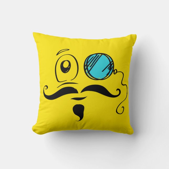 Almofada Cara amarela extravagante com Monocle e bigode (Frente)