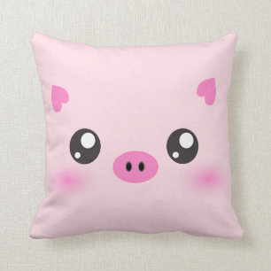 Almofada Cara bonito do porco - minimalismo do kawaii