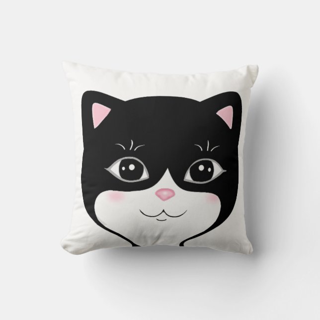 Almofada Cara de Gato Tuxedo Feliz Fofa (Frente)