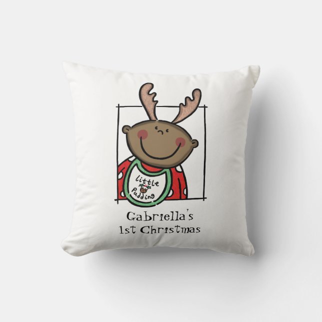 Almofada Cara de Tom Escuro de 1 rua de Natal do bebê (Frente)