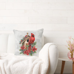 Almofada Cardeal de Natal Vermelho na Bird House