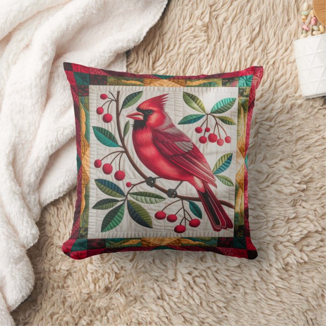 Almofada Cardinal Bird Quilt, Cartão Vermelho Vibrante para (Cobertor)