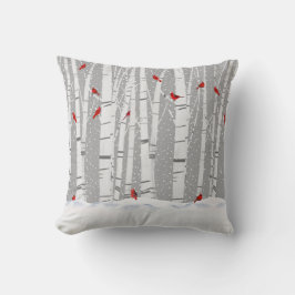 Almofada Cardinhos Vermelhos Na Árvore De Birch