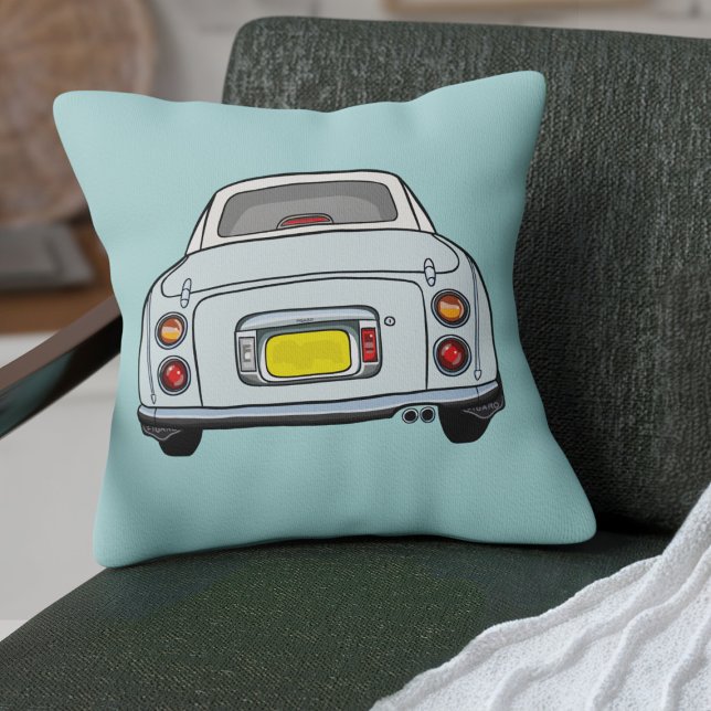 Almofada Carro-Alho-Pálido-Justo-Fígaro (Fun pale aqua figgy on a blue pillow perfect for your car or home)