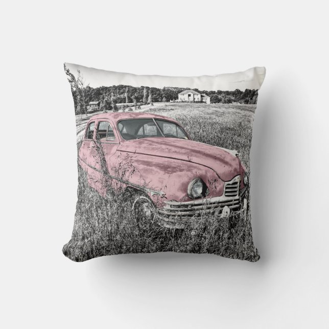 Almofada Carro clássico cor-de-rosa (Frente)