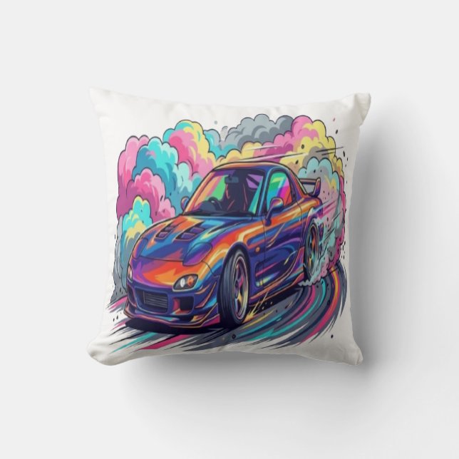 Almofada Carro Esportivo JDM Colorido Derrapando Fumaça Neo (Frente)