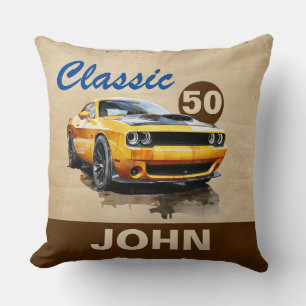 Almofada Carro Muscular Clássico de 50 anos feliz