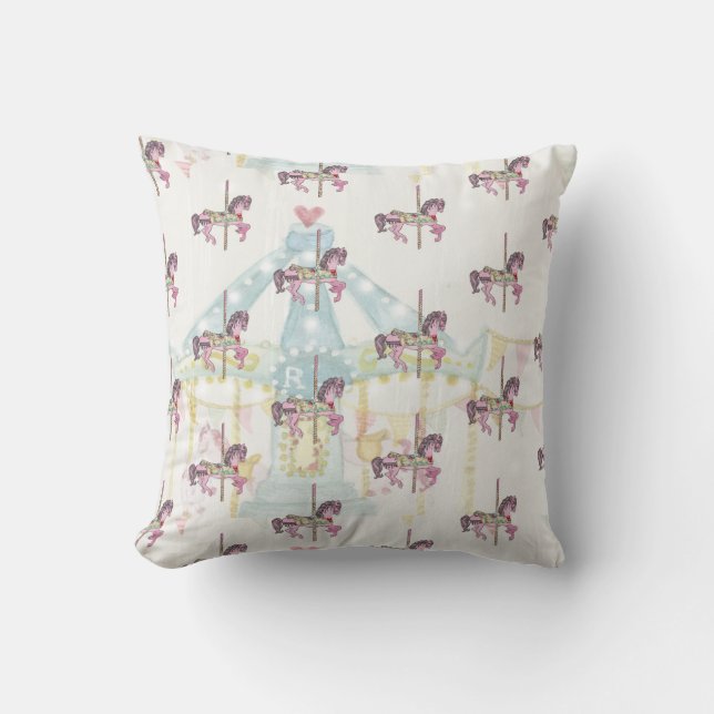 Almofada Carrossel Azul com Travesseiro de Cavalos (Frente)