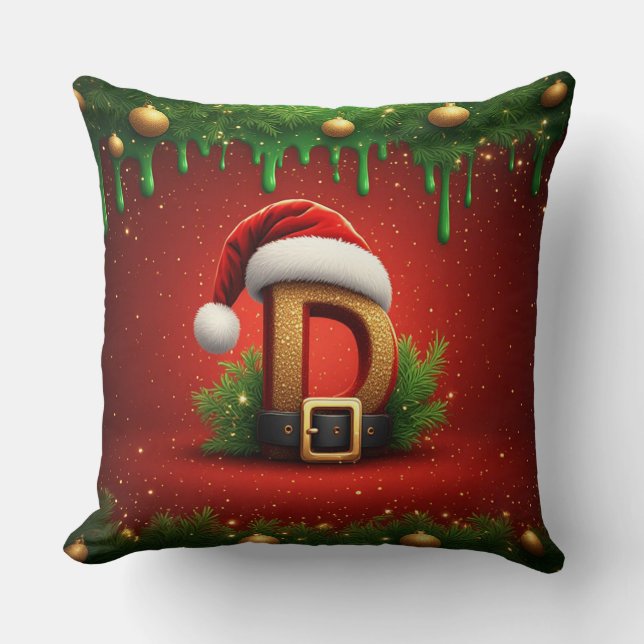Almofada Carta D de Natal Com Estilo de Grinalda de Natal � (Frente)
