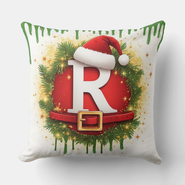 Almofada Carta de Natal R com Chapéu de Papai Noel Presente (Frente)