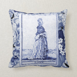 Almofada Cartão da senhora Vintage Tarot no índigo Toile