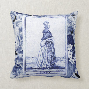 Almofada Cartão da senhora Vintage Tarot no índigo Toile