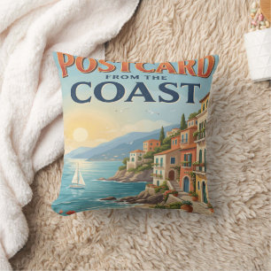 Almofada Cartão Postal Antigo do Verão Italiano na Costa