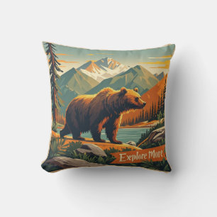 Almofada Cartaz de desenho animado de urso estilo retrô e c