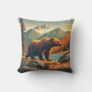 Almofada Cartaz de desenho animado de urso estilo retrô e c