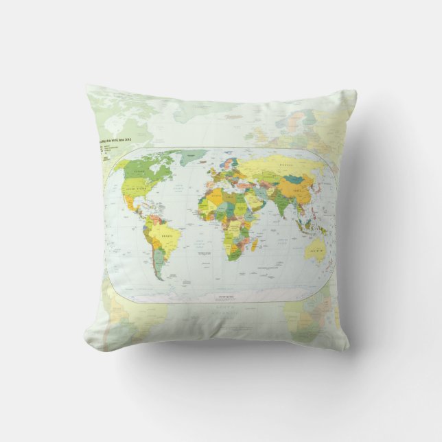 Almofada Cartaz do Atlas Político do Mapa Mundial: Decoraçã (Frente)